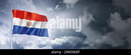 Paraguayan flag on a cloudy sky Stock Photo