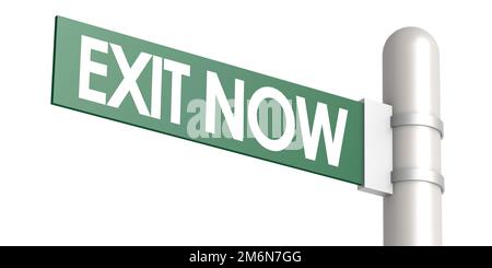 Road sign with exit now word isolated Stock Photo