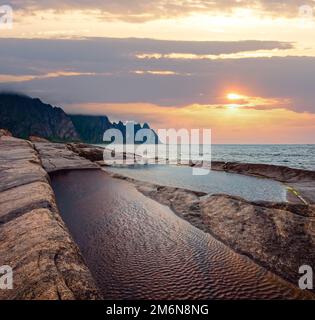 Summer Senja coast (Jagged Ersfjord, Norway, polar ) Stock Photo