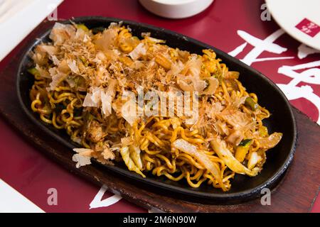 Yakisoba beef noddles. Literally 'fried noodles', integrated into Japanese cuisine, just like ramen. Stock Photo