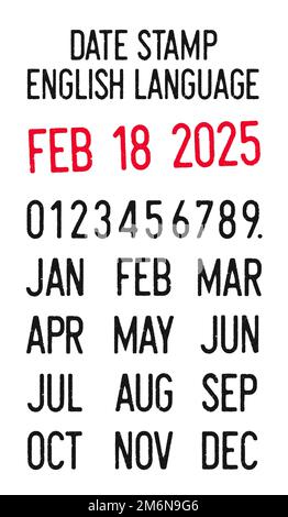 Vector illustration of editable dates stamps in English language (days, months, years) Stock Vector