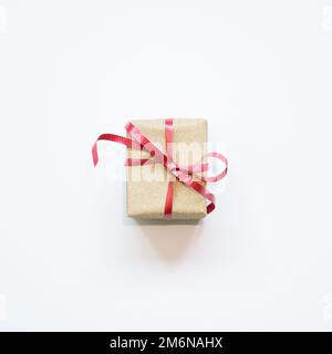 Glitter gold gift box isolated on white background. top view, copy space Stock Photo