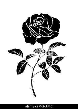 Black silhouette roses and leaves. Rose tattoo. Stock Vector by ©maxural  185824526