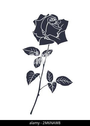 Rose tattoo. Silhouette of roses and leaves on a white background. Linework  style. Pattern of roses Stock Vector Image & Art - Alamy