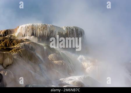 Landscape of Mammoth Hot Springs in Yellowstone National Park Stock Photo