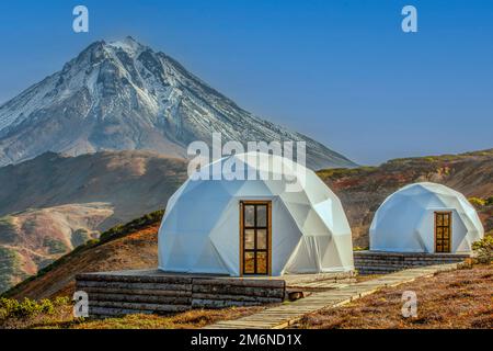 The glamping on volcano in kamchatka peninsula Stock Photo