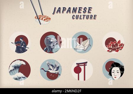 Japanese cultural & traditional symbol vector set Stock Vector