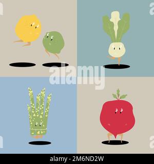 Fresh vegetable cartoon characters vector set Stock Vector