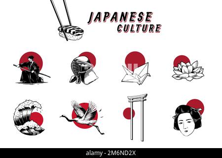 Japanese cultural & traditional symbol vector set Stock Vector