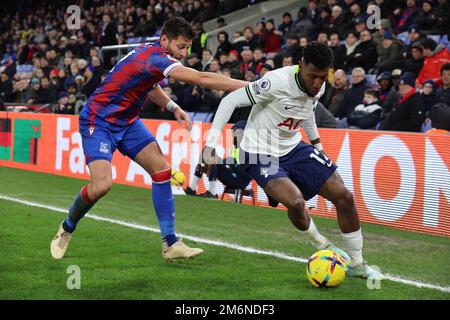 London ENGLAND - January 04: Tottenham Hotspur's Emerson Royal holds of Crystal Palace's Joel Ward during English Premier League soccer match between Stock Photo