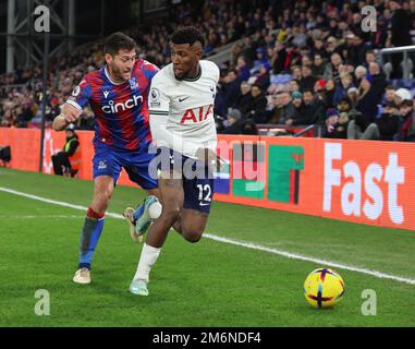 London ENGLAND - January 04: Tottenham Hotspur's Emerson Royal holds of Crystal Palace's Joel Ward during English Premier League soccer match between Stock Photo
