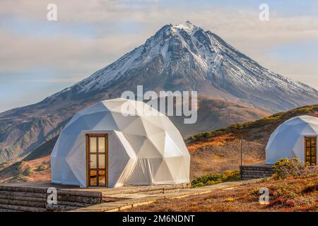 The glamping on volcano in kamchatka peninsula Stock Photo