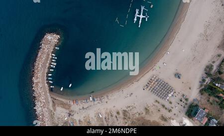 Top aerial view of the Skala Mariobn beach on the Thasos island of Greece Stock Photo