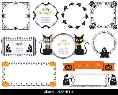 Set Of Happy Halloween Vector Frames Isolated On A White Background. Stock Vector