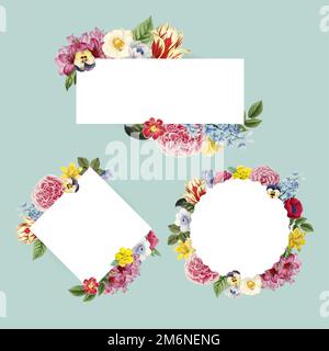 Floral themed copy space frames set Stock Vector