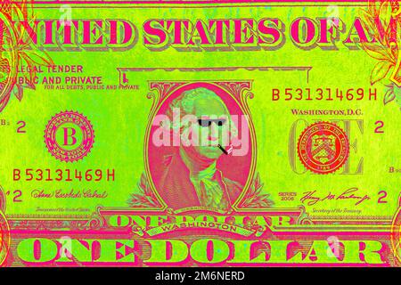 Contemporary art background with colored banknotes. Digital texture backdrop. Trendy art, creative fun culture. Contemporary neu Stock Photo