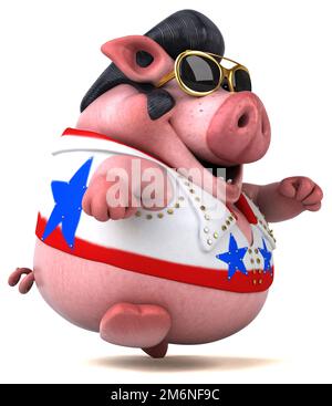 Fun 3D cartoon illustration of a pig rocker Stock Photo