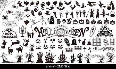 Happy Halloween Vector Silhouette Illustration Set Isolated On A White Background. Stock Vector