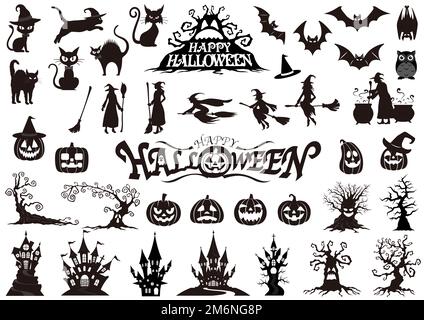Happy Halloween Vector Silhouette Illustration Set Isolated On A White Background. Stock Vector