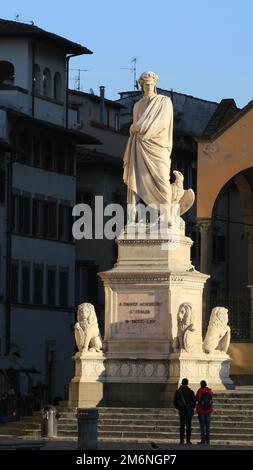 Dante Alighieri statue in Santa Croce square in Florence, Italy Stock Photo