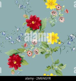 Red and yellow dahlias wallpaper vector Stock Vector