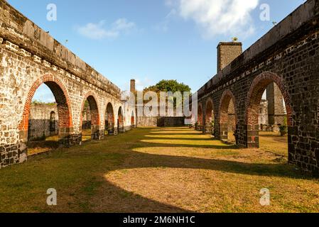 Historical ruins in Mauritus isand. Belle Mare Ruins Historical landmark in Centre de Flacq. Old sugar mill ruins from 19th century. Belle mare is on Stock Photo