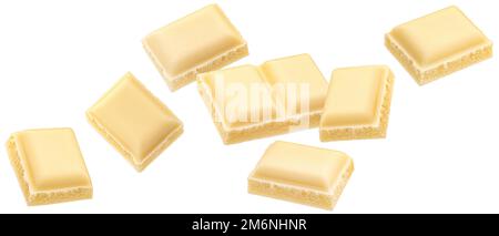 White milk chocolate pieces isolated on white background Stock Photo