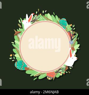 Easter eggs hunt festival round beige frame vector Stock Vector