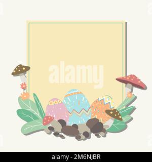 Easter eggs hunt festival square frame vector Stock Vector