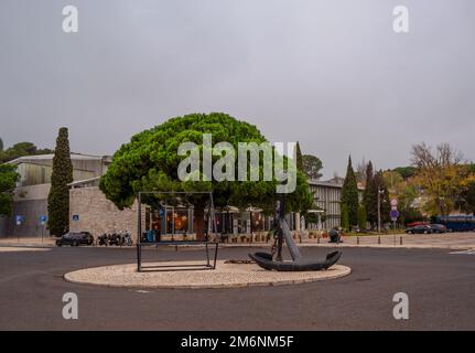 An anchor shaped structure at the entrance to the Museu de Marinha, also known as the Navy Museum, in the Belem district of Lisbon in Portugal. Stock Photo