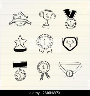 First place winner doodles collection vector Stock Vector