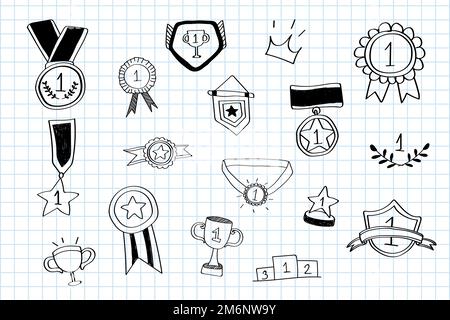 First place winner doodles collection vector Stock Vector