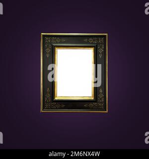 Antique art fair gallery frame on royal purple wall at auction house or museum exhibition, blank template with empty white copys Stock Photo