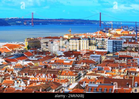 Lisbon, Portugal panoramic view with river Tagus Stock Photo