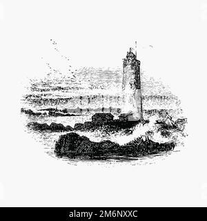 Lighthouse in Farne Islands illustration vector Stock Vector