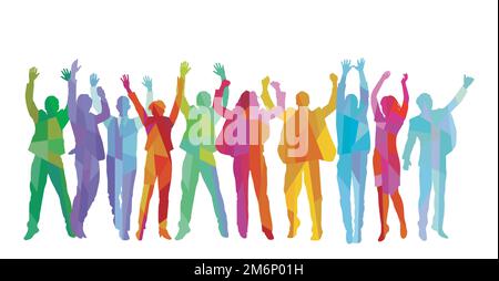 a group of people cheer and rejoice, isolated on white background. illustration Stock Vector