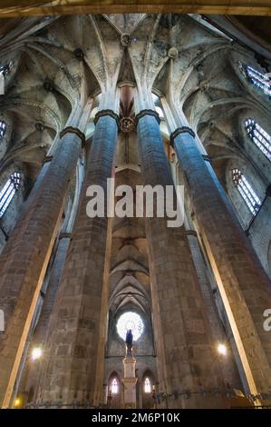 Doors of Santa Maria del Mar main entrance with stone porters or