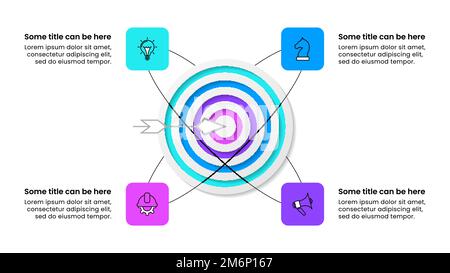 Infographic template with icons and 4 options or steps. Dartboard. Can be used for workflow layout, diagram, banner, webdesign. Vector illustration Stock Vector