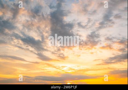 Dramatic clouds at sunset or sunrise time. Stock Photo