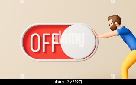 A businessman turning on an on off toggle switch. 3D Rendering Stock ...