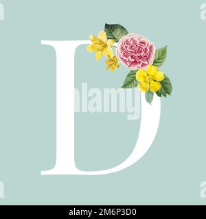 Floral capital letter D alphabet vector Stock Vector