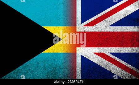 National flag of United Kingdom (Great Britain) Union Jack with Commonwealth of The Bahamas national flag. Grunge background Stock Photo