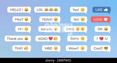 Social media emoji in speech bubbles vector set Stock Vector