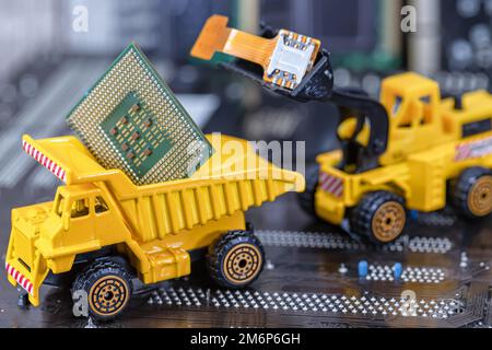Concept : Recycling of old computer boards and processors on an industrial scale Stock Photo