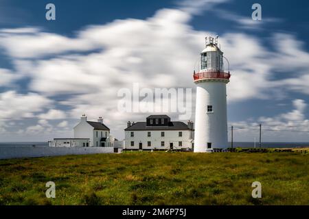 Long exposure view of the Loop Head Lighthouse in County Clare in western Ireland Stock Photo