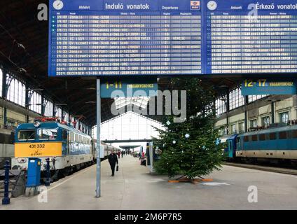 Budapest, Hungary - december 04, 2014: view of Budapest-Nyugati Railway Terminal was built by Eiffel & Cie Stock Photo