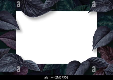 White plain poster on a metallic blue leaves textured background vector Stock Vector