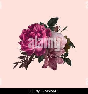 Beautiful hand drawn pink roses badge vector Stock Vector Image & Art ...