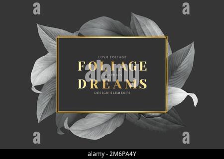 Golden frame on a gray leafy background vector Stock Vector