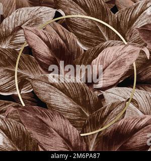Gold round frame on tropical leaves background vector Stock Vector